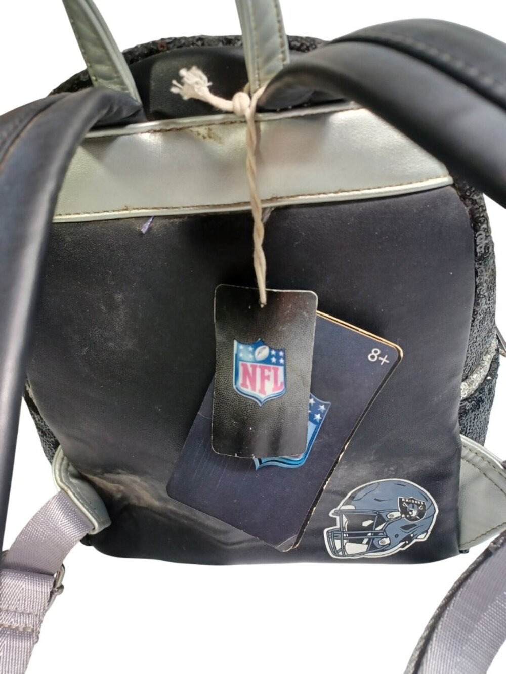 NWT Loungefly NFL Las Vegas Raiders Black Silver Sequin Bling Mini Backpack - Picture 6 of 8